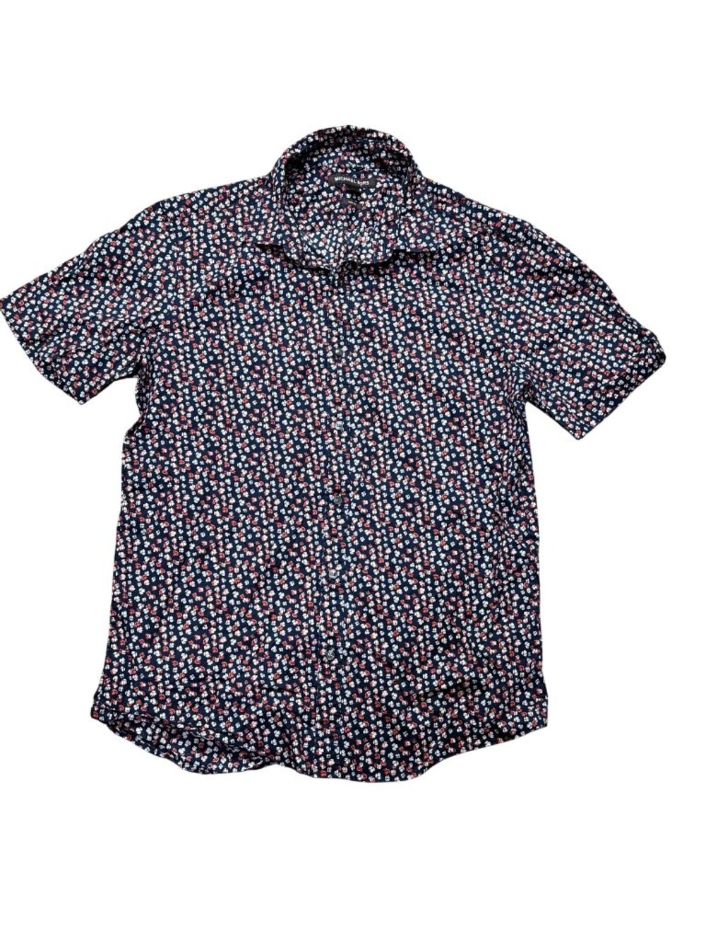 Michael Kors Mens Slim Fit Floral Short Sleeve Shirt Navy Blue Red White Size L